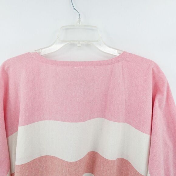 Women Open Front Cardigan Topper OS Pink Striped Oversized Resort Vacation - Picture 7 of 16